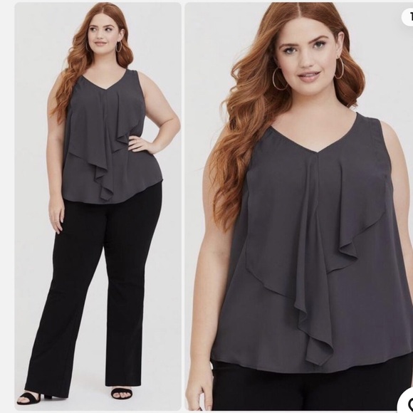 torrid Tops - Torrid Georgette Asymmetrical Ruffle Silver Grey Sleeveless Lightweight Top, 5X
